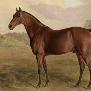 Horse Canvas Wall Art | Vintage Countryside Painting in Gold Frame | Equestrian Decor for Living Room or Entryway | N169