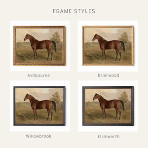 Horse Canvas Wall Art | Vintage Countryside Painting in Gold Frame | Equestrian Decor for Living Room or Entryway | N169