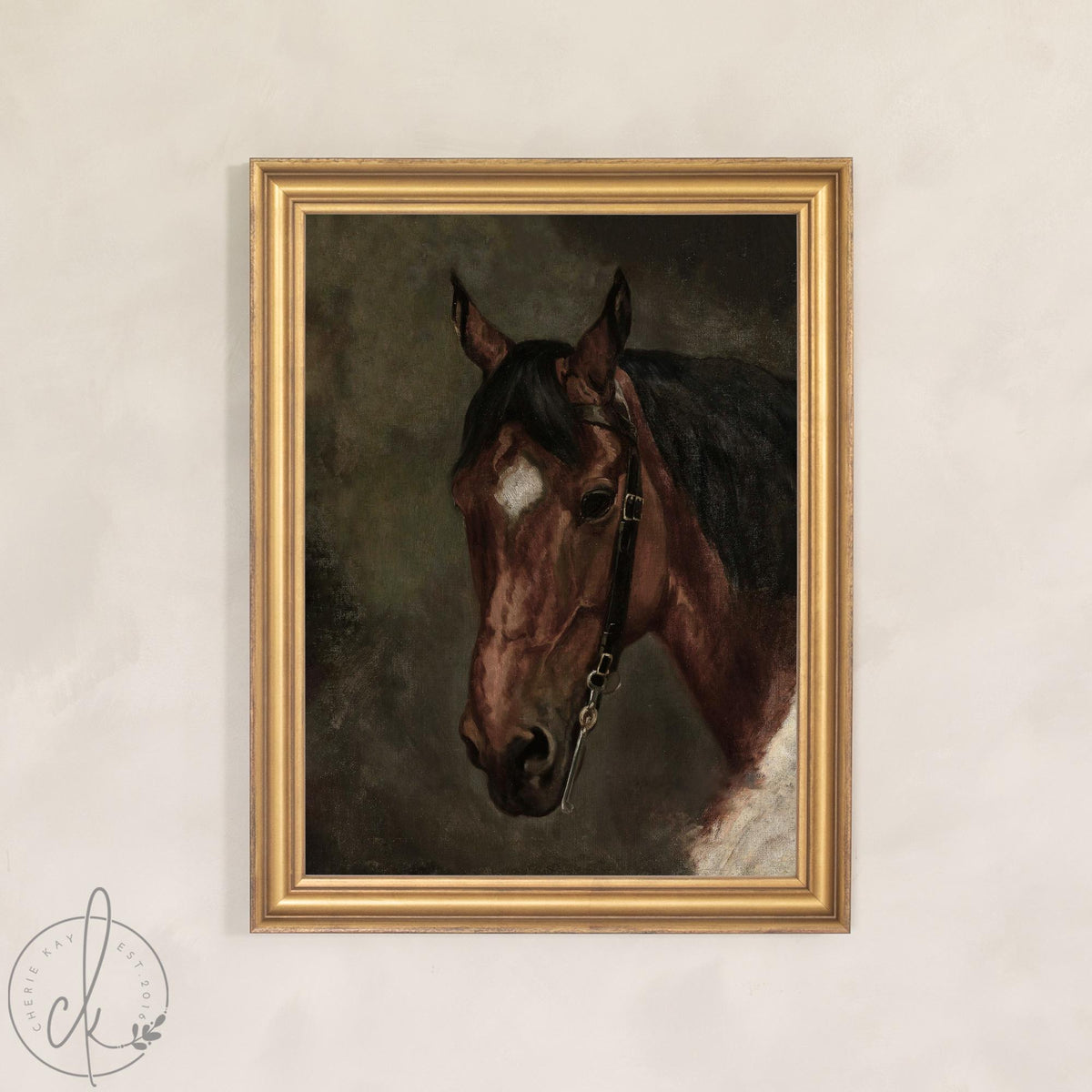 Horse Artwork | Moody Equestrian Canvas in Ornate Gold Frame | Vintage Wall Decor for Entryway or Office | N170