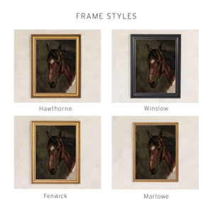 Horse Artwork | Moody Equestrian Canvas in Ornate Gold Frame | Vintage Wall Decor for Entryway or Office | N170