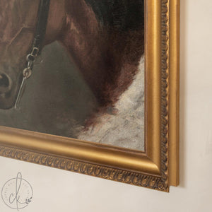 Horse Artwork | Moody Equestrian Canvas in Ornate Gold Frame | Vintage Wall Decor for Entryway or Office | N170