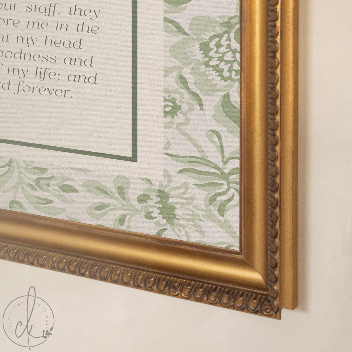 Prayer Artwork | Psalm 23 The Lord Is My Shepherd Framed Canvas | Christian Wall Art with Botanical Border | N173
