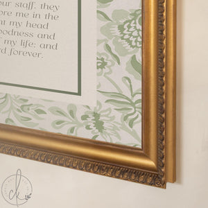 Prayer Artwork | Psalm 23 The Lord Is My Shepherd Framed Canvas | Christian Wall Art with Botanical Border | N173