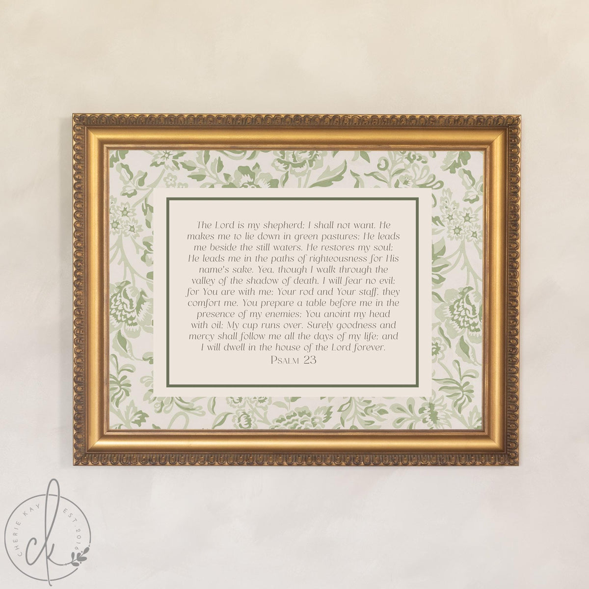 Prayer Artwork | Psalm 23 The Lord Is My Shepherd Framed Canvas | Christian Wall Art with Botanical Border | N173