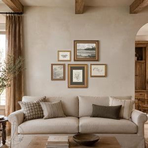 Gallery Wall Pictures Set of 5 | Vintage Framed Canvas Art | Neutral Landscape and Botanical Prints for Entryway | G45