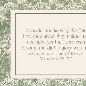 William Morris Print | Consider the Lilies Matthew 6 Bible Verse Art | Framed Scripture Canvas in Ornate Gold Frame | N168