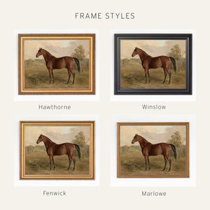 Horse Canvas Wall Art | Vintage Countryside Painting in Gold Frame | Equestrian Decor for Living Room or Entryway | N169