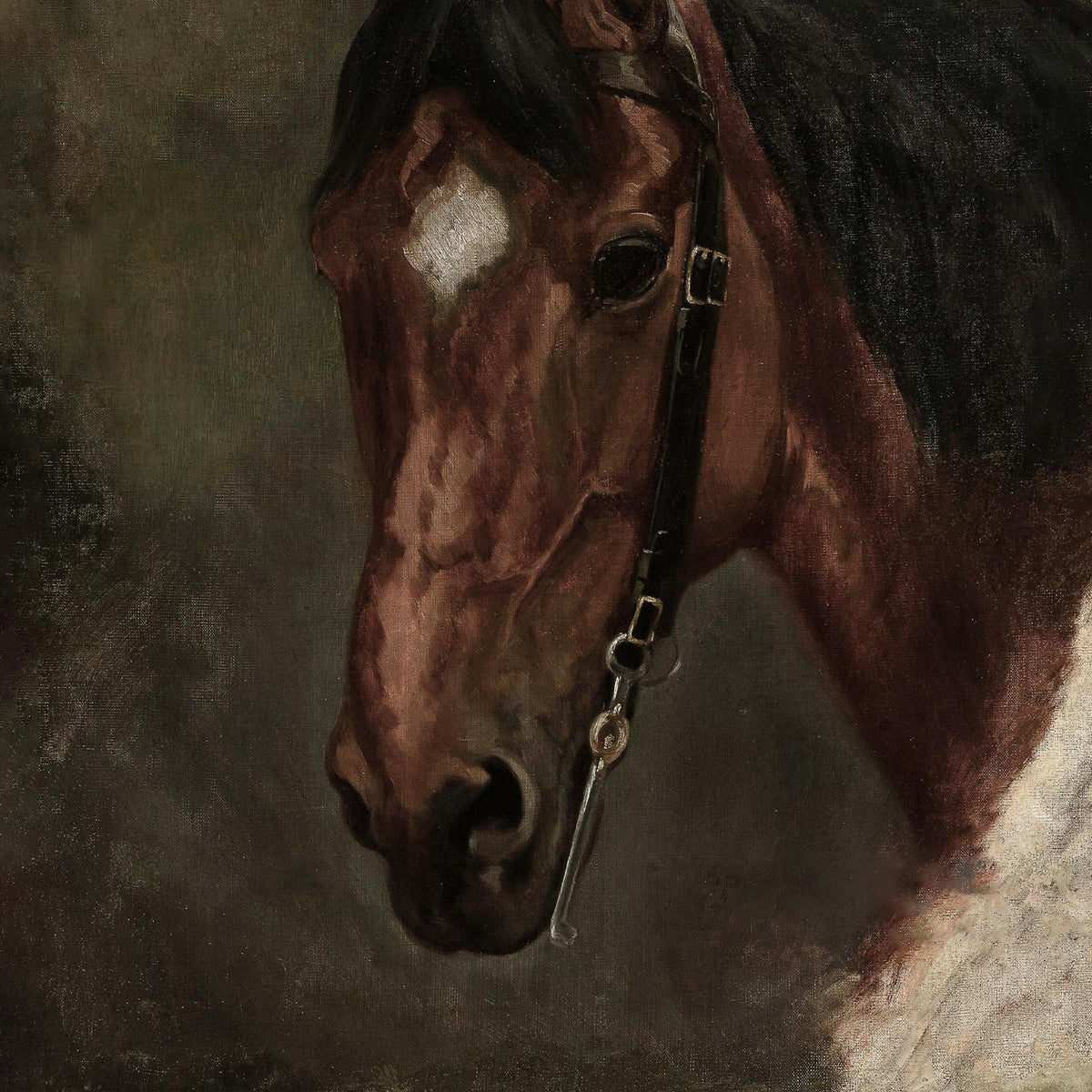 Horse Artwork | Moody Equestrian Canvas in Ornate Gold Frame | Vintage Wall Decor for Entryway or Office | N170