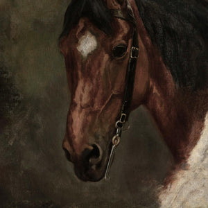 Horse Artwork | Moody Equestrian Canvas in Ornate Gold Frame | Vintage Wall Decor for Entryway or Office | N170