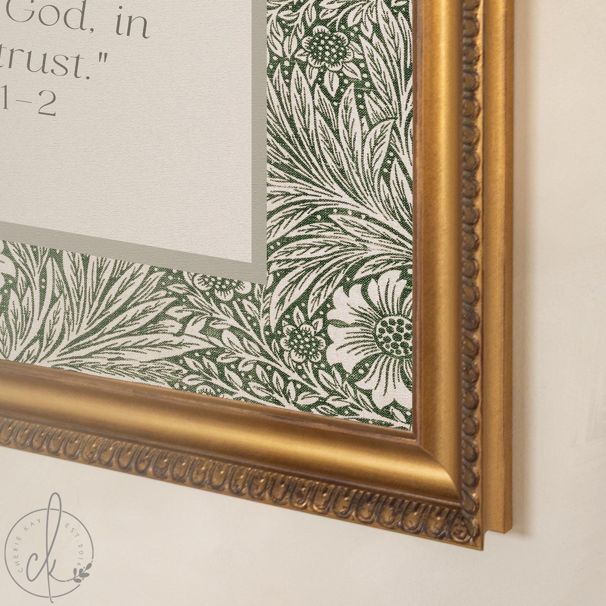 Psalm 91 Print | Scripture Wall Art with William Morris Marigold Pattern | Bible Verse Canvas in Ornate Gold Frame | N174