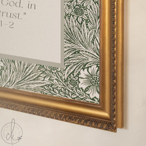 Psalm 91 Print | Scripture Wall Art with William Morris Marigold Pattern | Bible Verse Canvas in Ornate Gold Frame | N174