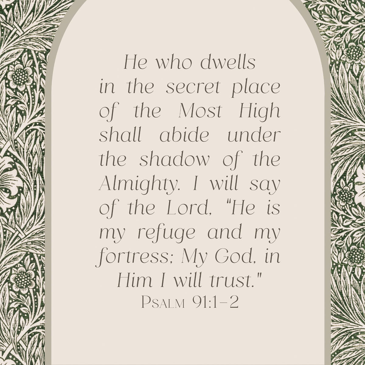 Psalm 91 Print | Scripture Wall Art with William Morris Marigold Pattern | Bible Verse Canvas in Ornate Gold Frame | N174