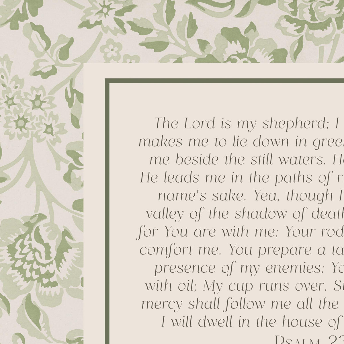 Prayer Artwork | Psalm 23 The Lord Is My Shepherd Framed Canvas | Christian Wall Art with Botanical Border | N173