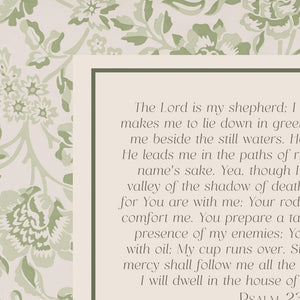 Prayer Artwork | Psalm 23 The Lord Is My Shepherd Framed Canvas | Christian Wall Art with Botanical Border | N173
