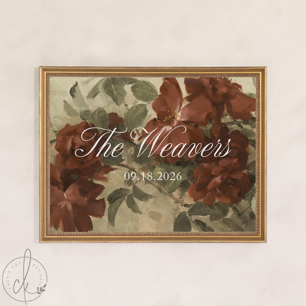 Personalized Wedding Decor | Custom Last Name Reception Sign with Date | Floral Rose Canvas for Garden Weddings | N180