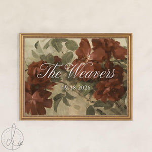 Personalized Wedding Decor | Custom Last Name Reception Sign with Date | Floral Rose Canvas for Garden Weddings | N180
