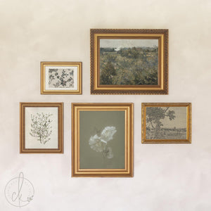 Gallery Wall Sets | Vintage Framed Canvas Art Set of 5 | Gold Frame Landscape and Botanical Prints for Living Room | G41
