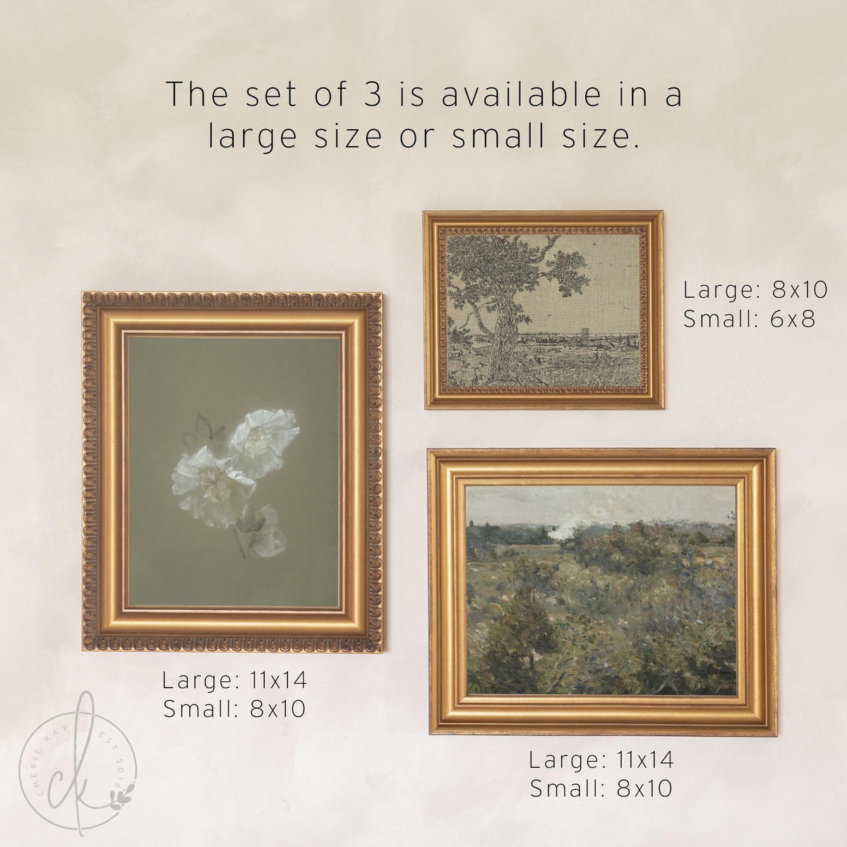 Gallery Wall Sets | Vintage Framed Canvas Art Set of 5 | Gold Frame Landscape and Botanical Prints for Living Room | G41