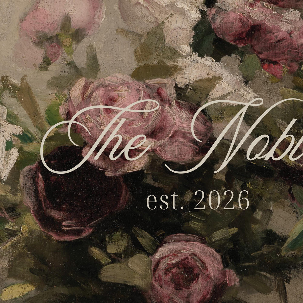 Wedding Ceremony Sign | Personalized Last Name Canvas, Vintage Roses in Ornate Gold Frame | Moody Floral Welcome Decor | N178