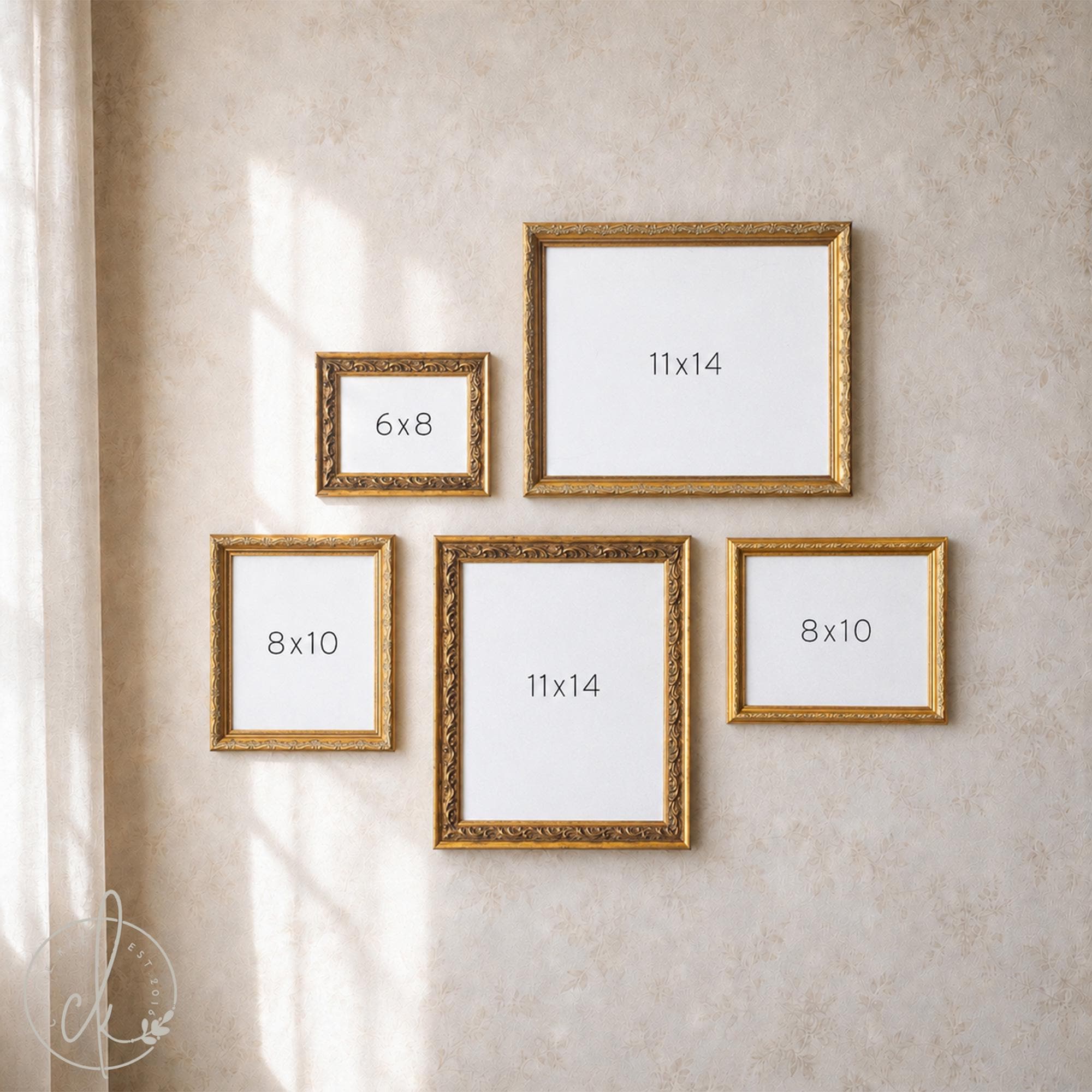 Picture Frame Set of 5 | Empty Antique Gold Frames