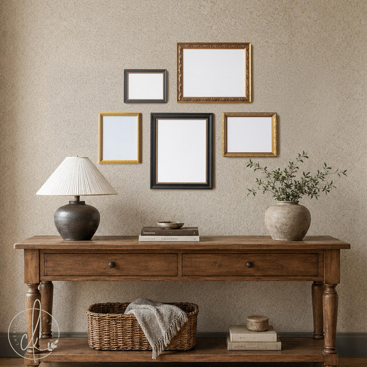 Antique Gold Picture Frame Set of 5 | Empty Ornate Frames for Your Own Art or Photos | Backboard & Acrylic, 6x8 to 11x14