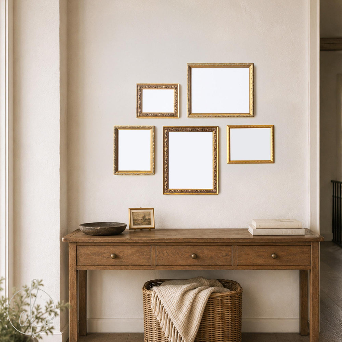 Antique Gold Picture Frame Set of 5 | Empty Ornate Frames for Your Own Art or Photos | Backboard & Acrylic, 6x8 to 11x14
