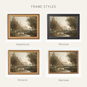 Fall Landscape Painting | Vintage Pond Wall Art | Large Ornate Gold Framed Canvas Print | N204