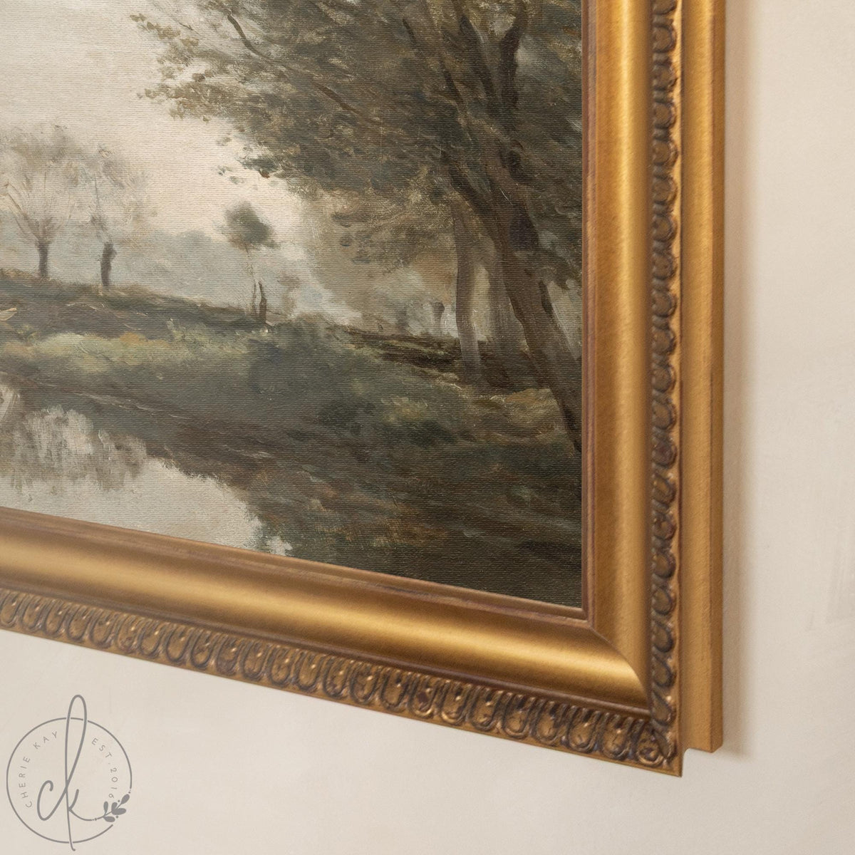 Fall Landscape Painting | Vintage Pond Wall Art | Large Ornate Gold Framed Canvas Print | N204