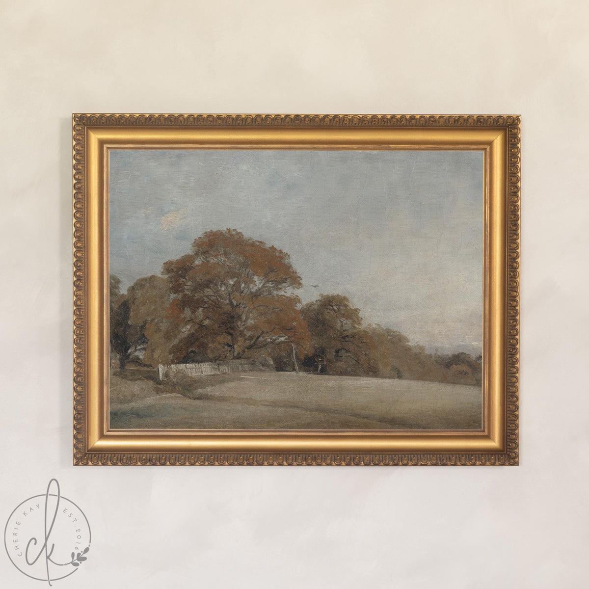 Vintage Fall Art | Autumn Wall Decor Framed Canvas in Ornate Gold Frame | Fall Tree Painting for the Living Room | N228