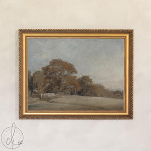 Vintage Fall Art | Autumn Wall Decor Framed Canvas in Ornate Gold Frame | Fall Tree Painting for the Living Room | N228
