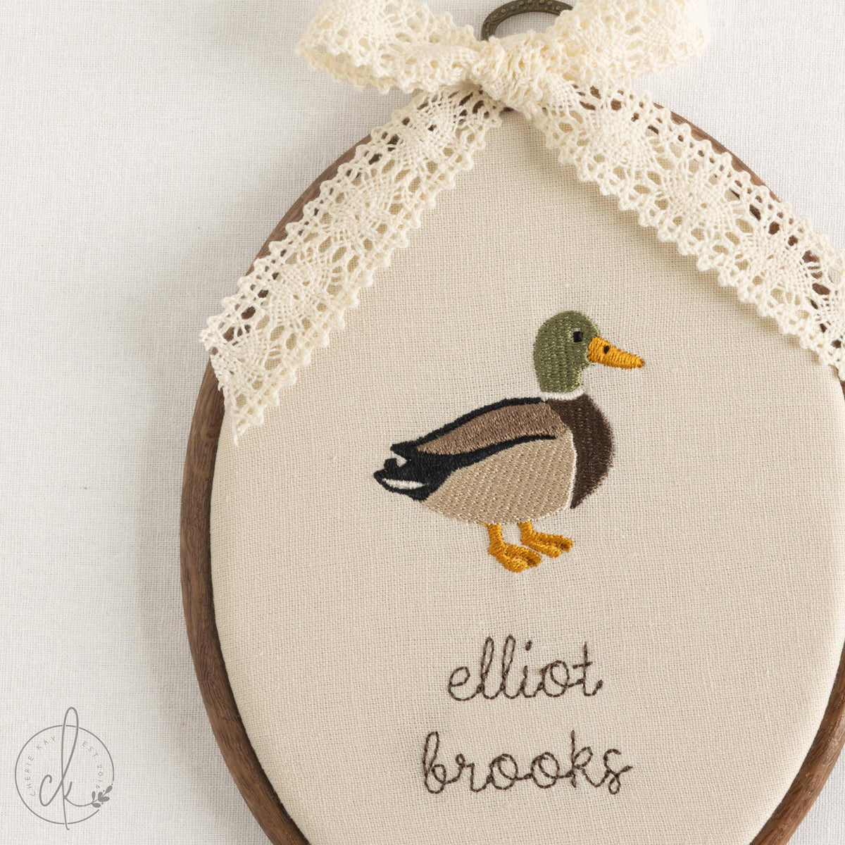 Duck Nursery Decor | Personalized Mallard Duck Embroidery Hoop | Baby Name Sign for Birth Announcement | E8