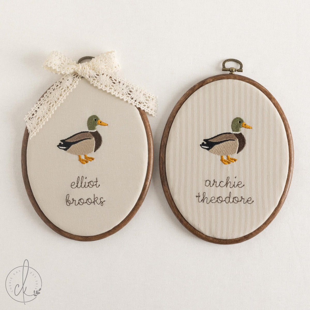 Duck Nursery Decor | Personalized Mallard Duck Embroidery Hoop | Baby Name Sign for Birth Announcement | E8