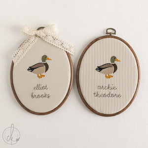 Duck Nursery Decor | Personalized Mallard Duck Embroidery Hoop | Baby Name Sign for Birth Announcement | E8