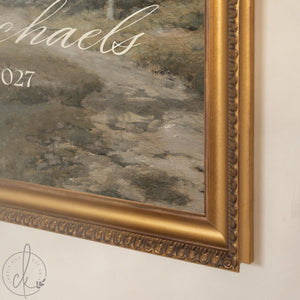 Wedding Ceremony Welcome Sign | Personalized Last Name and Date on Vintage Landscape Canvas | N183