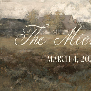 Wedding Ceremony Welcome Sign | Personalized Last Name and Date on Vintage Landscape Canvas | N183