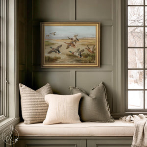Mallard Duck Painting | Vintage Waterfowl Wall Art in Ornate Gold Frame | Framed Canvas for Office or Lake House | N176