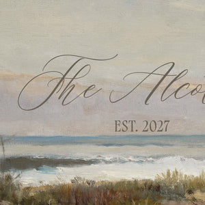 Beach Wedding Decor | Personalized Last Name Canvas in Gold Frame | Vintage Beach Landscape Art | N184