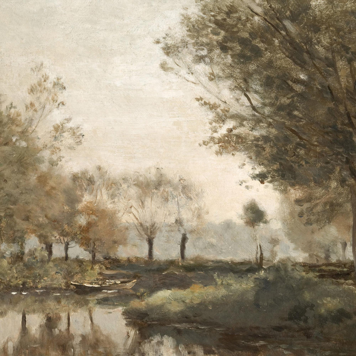 Fall Landscape Painting | Vintage Pond Wall Art | Large Ornate Gold Framed Canvas Print | N204
