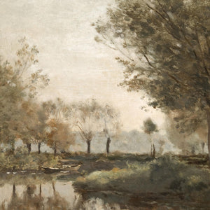 Fall Landscape Painting | Vintage Pond Wall Art | Large Ornate Gold Framed Canvas Print | N204