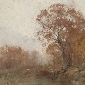 Fall Artwork | Vintage Wall Art of Autumn Trees and an Open Meadow | Landscape Canvas in Black and Gold Frame | N234