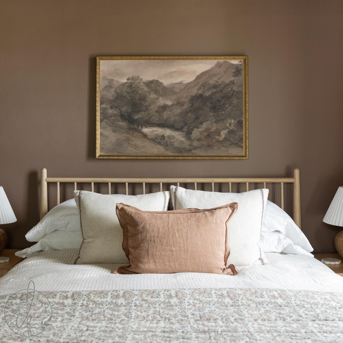 Dark Landscape Painting | Moody Fall Wall Art | Large Black and Gold Framed Canvas Print | N49