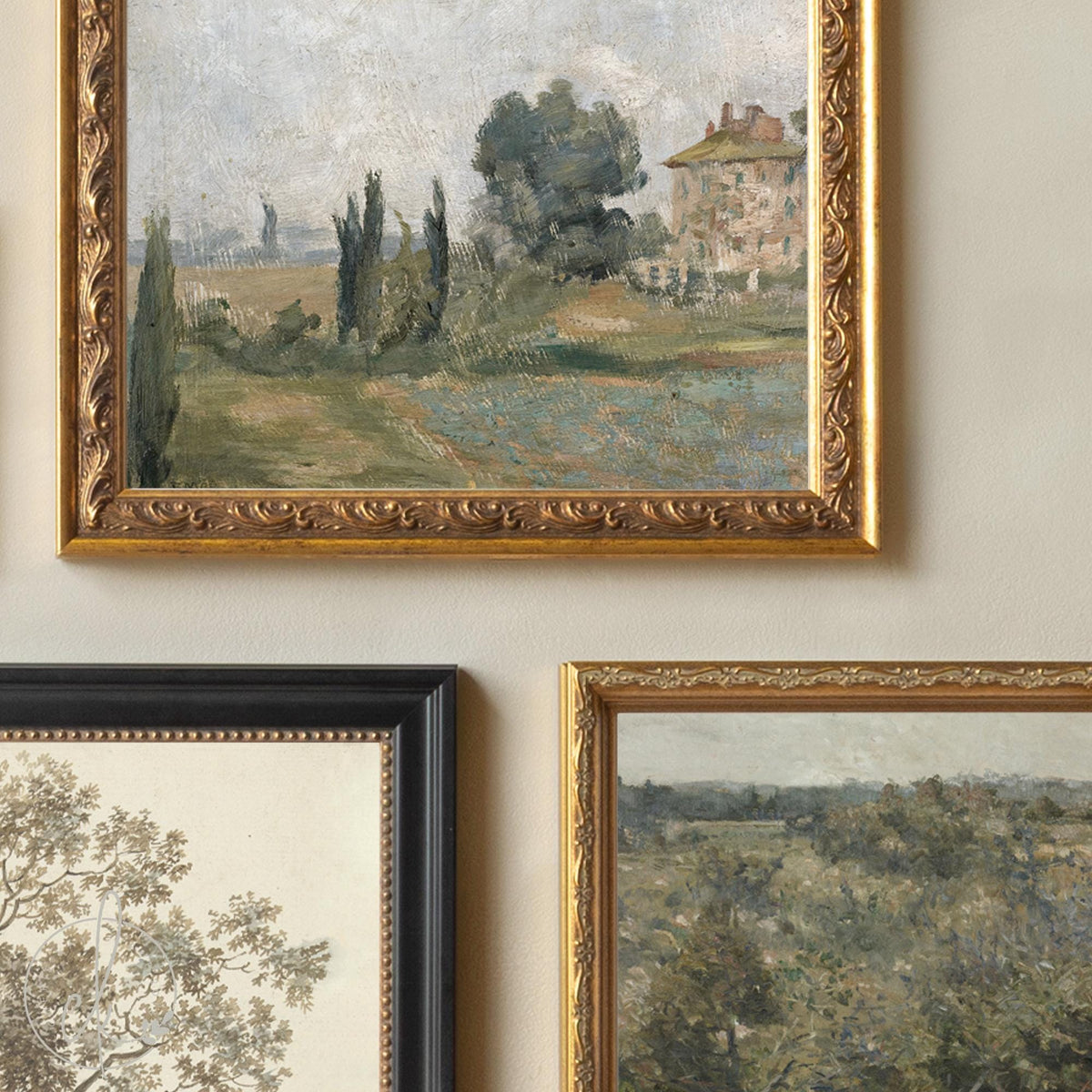 Picture Collage Wall Canvas Prints | Gold Framed Vintage Artwork | Over the Sofa Art | G23
