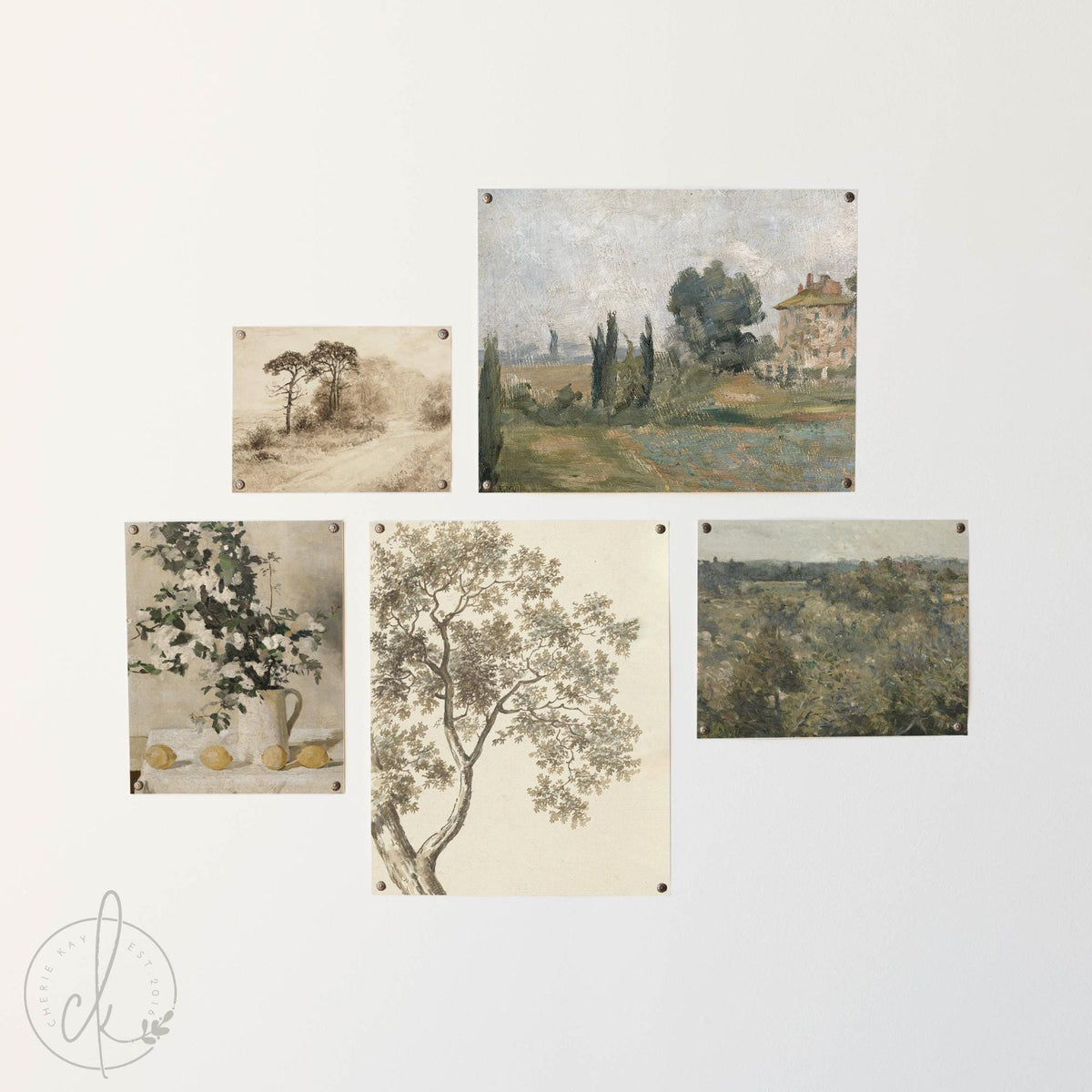 Picture Collage Wall Canvas Prints | Gold Framed Vintage Artwork | Over the Sofa Art | G23