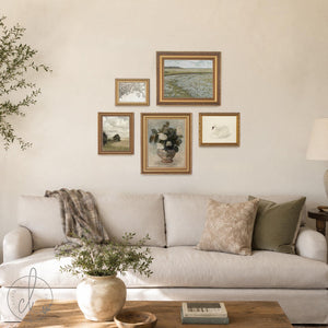 Entryway Gallery Wall Prints | Wildflower Field and Swan Set of 5 | Gold Framed Art | G10-1
