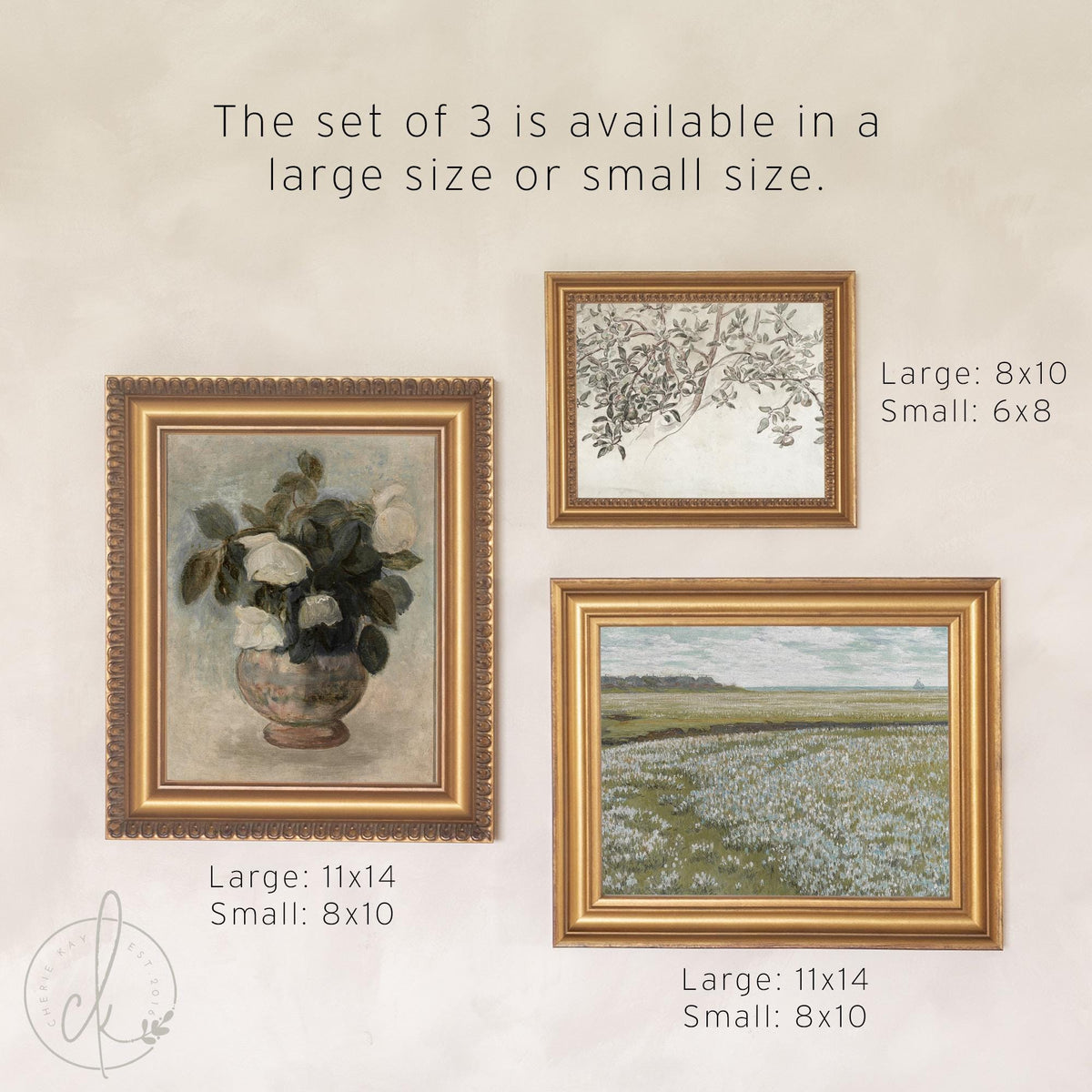 Entryway Gallery Wall Prints | Wildflower Field and Swan Set of 5 | Gold Framed Art | G10-1