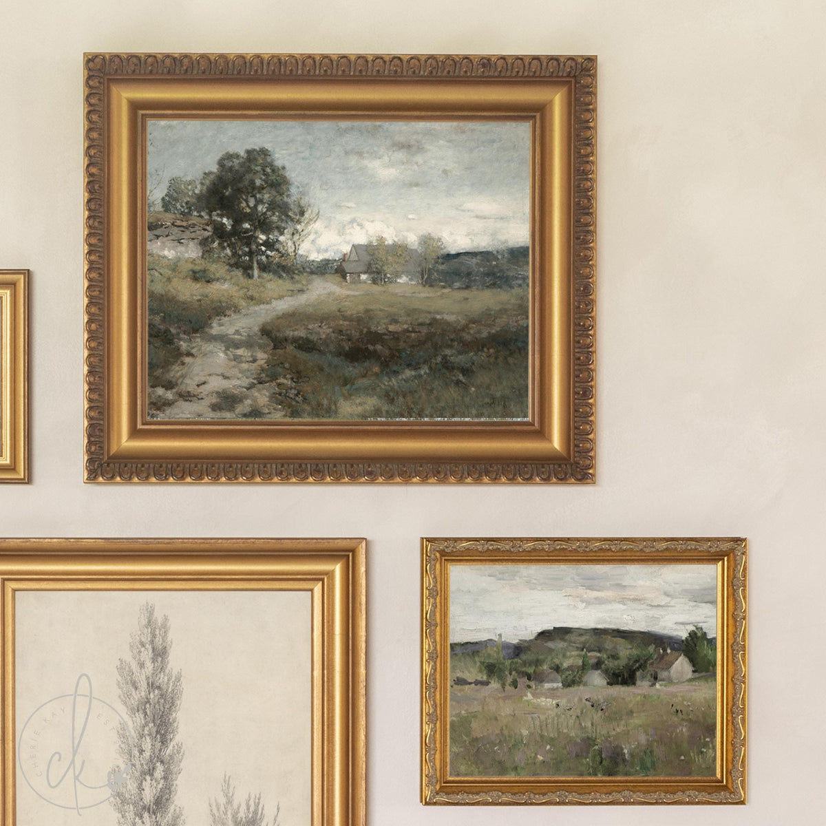 Vintage Landscape Prints | 5 Gallery Wall Prints, Ornate Gold Frames | Hallway Wall Art | G22-1