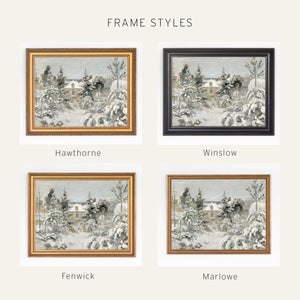 Framed Christmas Wall Art | Vintage Snowy Landscape Canvas | Large Winter Scene Decor | N217
