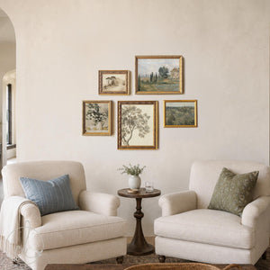 Picture Collage Wall Canvas Prints | Gold Framed Vintage Artwork | Over the Sofa Art | G23