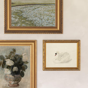 Entryway Gallery Wall Prints | Wildflower Field and Swan Set of 5 | Gold Framed Art | G10-1