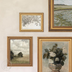 Entryway Gallery Wall Prints | Wildflower Field and Swan Set of 5 | Gold Framed Art | G10-1